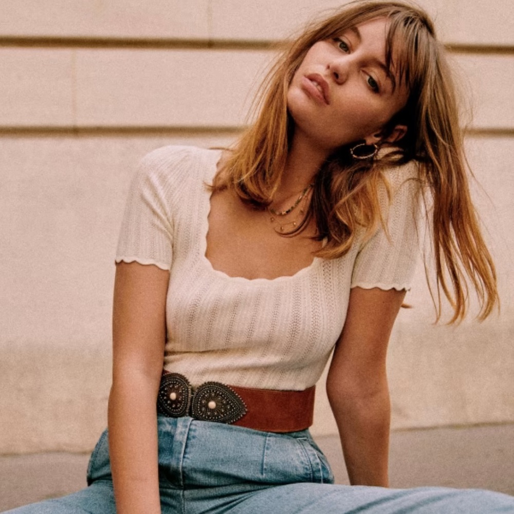 Sezane Cream Anil Jumper Short Sleeve Top
